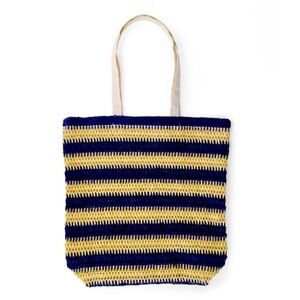 New Target Bullseye Playground Large Woven Tote Bag in Blue & Tan Striped